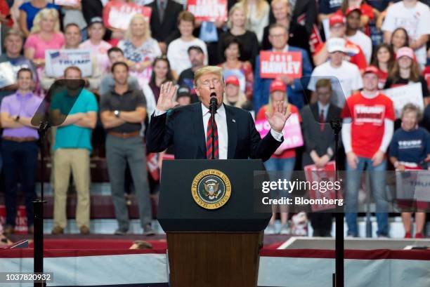 President Donald Trump speaks during a rally in Springfield, Missouri, U.S., on Friday, Sept. 21, 2018. Trump vowed to rid the Justice Department and...