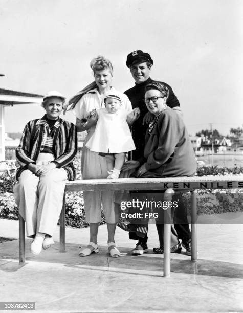 American actress Lucille Ball with her husband Desi Arnaz and their daughter Lucie, circa 1952. On the left is Desi Sr.'s mother Dolores Lolita, and...