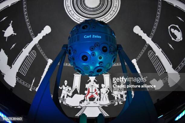 Motif from the new family programme 'Der Mond - Ein Maerchen unter Sternen' is projected onto the cupola of the Zeiss Planetarium in Jena, Germany,...