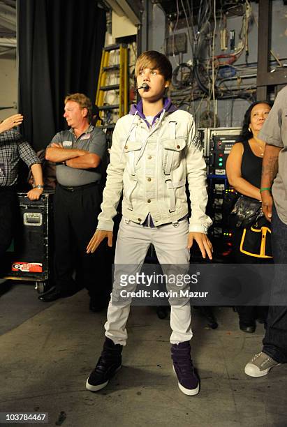 **Exclusive** Justin Bieber backstage before he performs at Madison Square Garden on August 31, 2010 in New York City.