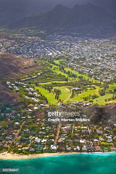 aerial of mid-pacific country club. - kailua stockfoto's en -beelden