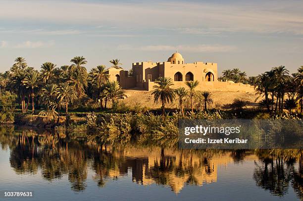mosque on banks of river nile. - nile river stock-fotos und bilder