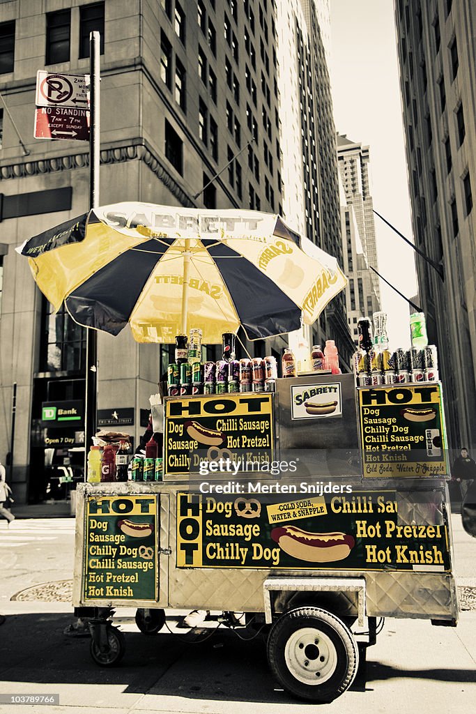 Hot dog stand at downtown Broadway.