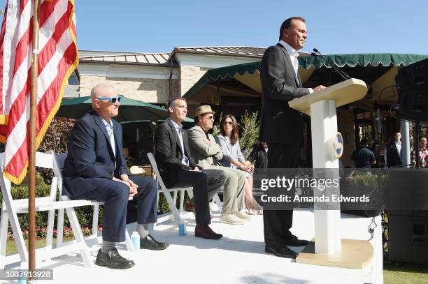 Los Angeles Councilmember Mike Bonin, Los Angeles Mayor Eric Garcetti comedian Billy Crystal, producer Janice Crystal and developer Rick Caruso...