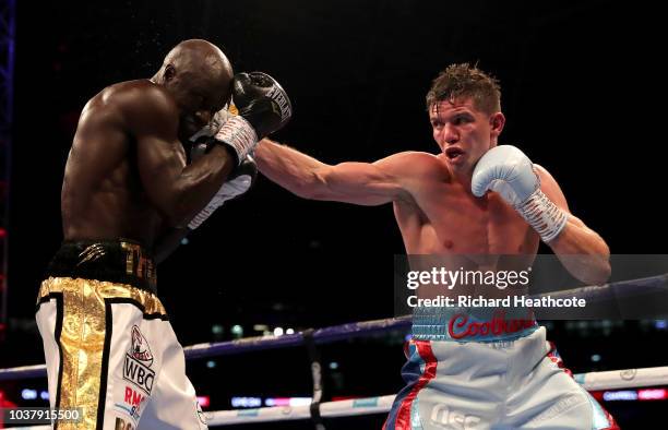 Luke Campbell punches Yvan Mendy during the WBC Lightweight World Title Final Eliminator fight between Luke Campbell and Yvan Mendy at Wembley...