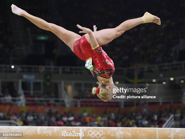 Elisabeth Seitz of Germany competes on the balance beam during the Women's Qualification Artistic Gymnastics event of the Rio 2016 Olympic Games at...