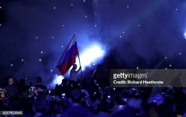 Alexander Povetkin makes his way to the ring prior to the BF, WBA Super, WBO & IBO World Heavyweight Championship title fight between Anthony Joshua...