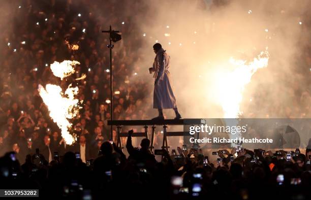 Anthony Joshua makes his way to the ring prior to the BF, WBA Super, WBO & IBO World Heavyweight Championship title fight between Anthony Joshua and...