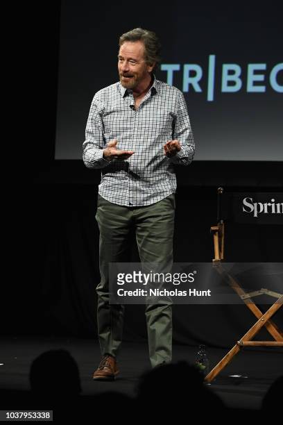 Bryan Cranston speaks at the Tribeca Talks Panel during the 2018 Tribeca TV Festival at Spring Studios at Spring Studios on September 22, 2018 in New...