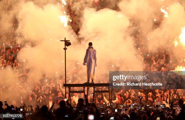 Anthony Joshua makes his way to the ring prior to the BF, WBA Super, WBO & IBO World Heavyweight Championship title fight between Anthony Joshua and...