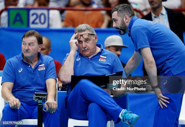 Netherlands v Russia - FIVP Men's World Championship Second Round Pool E Sergei Shliapnikov coach of Russia at Mediolanum Forum in Milan, Italy on...