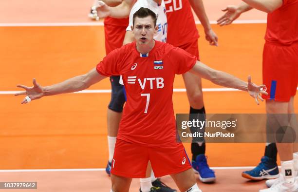 Netherlands v Russia - FIVP Men's World Championship Second Round Pool E Dmitry Volkov of Russia celebrates at Mediolanum Forum in Milan, Italy on...