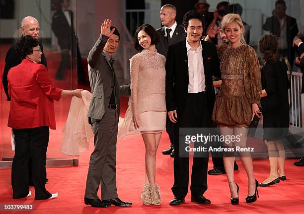 Director Anh Hung Tran, actress Kiko Mizuhara, Actor Kenichi Matsuyama and actress Rinko Kikuchi attend the "Norwegian Wood" premiere during the 67th...