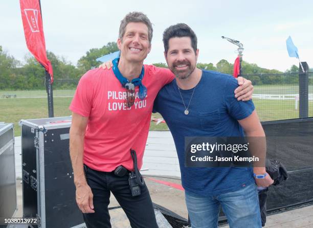 Kevin Griffin and J.T. Hodges take photos backstage during day 1 of Pilgrimage Music & Cultural Festival 2018 on September 22, 2018 in Franklin,...