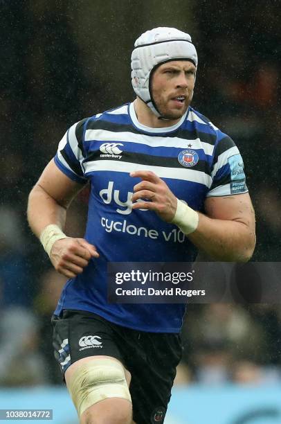 Dave Attwood of Bath looks on during the Gallagher Premiership Rugby match between Bath Rugby and Northampton Saints at the Recreation Ground on...