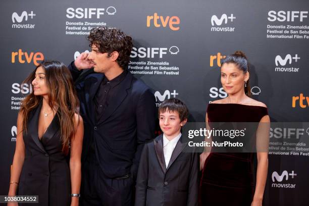 Kiara Carriere, Louis Garrel, Joseph Engel and Laetitia Casta attends the 'L'Homme Fidele' premiere during the 66th San Sebastian Film Festival in...