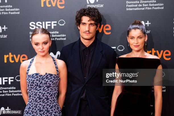 Lily-Rose Depp, Louis Garrel and Laetitia Casta attends the 'L'Homme Fidele' premiere during the 66th San Sebastian Film Festival in San Sebastian at...