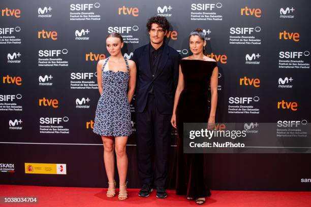 Lily-Rose Depp, Louis Garrel and Laetitia Casta attends the 'L'Homme Fidele' premiere during the 66th San Sebastian Film Festival in San Sebastian at...