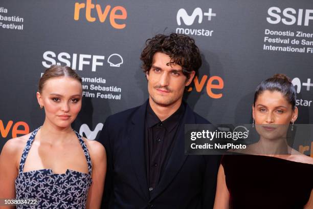 Lily-Rose Depp, Louis Garrel and Laetitia Casta attends the 'L'Homme Fidele' premiere during the 66th San Sebastian Film Festival in San Sebastian at...