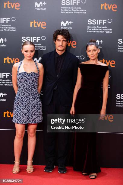 Lily-Rose Depp, Louis Garrel and Laetitia Casta attends the 'L'Homme Fidele' premiere during the 66th San Sebastian Film Festival in San Sebastian at...