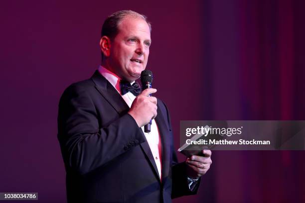 Tony Godsick, Chairman, Laver Cup addresses the audiance during the Laver Cup Gala at the Navy Pier Ballroom on September 20, 2018 in Chicago,...