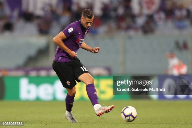 David Hancko of ACF Fiorentina in action during the Serie A match between ACF Fiorentina and SPAL at Stadio Artemio Franchi on September 22, 2018 in...