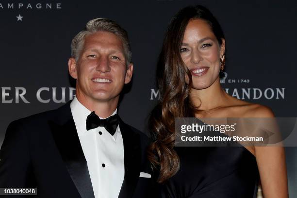 Bastian Schweinsteiger and Ana Ivanovic of Serbia arrive on the Black Carpet during the Laver Cup Gala at the Navy Pier Ballroom on September 20,...