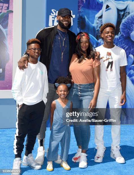 LeBron James, Savannah James, LeBron James Jr., Bryce Maximus James and Zhuri James attend the premiere of Warner Bros. Pictures' 'Smallfoot' at...