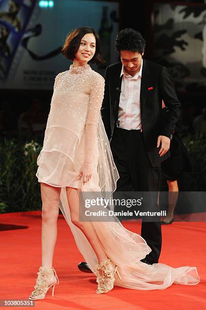 Actress Kiko Mizuhara and actor Kenichi Matsuyama attend the "Norwegian Wood" premiere at the Palazzo del Cinema during the 67th International Venice...