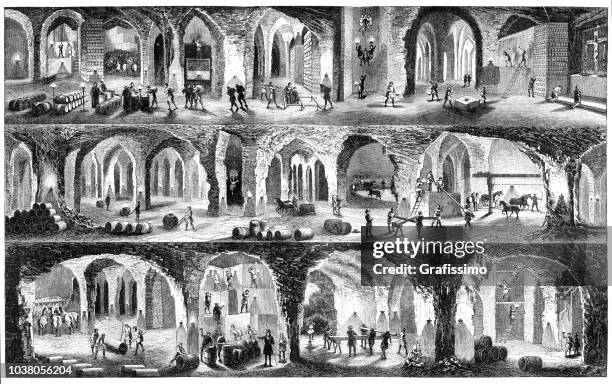salt mine workers working in wieliczka poland - salt mine stock illustrations