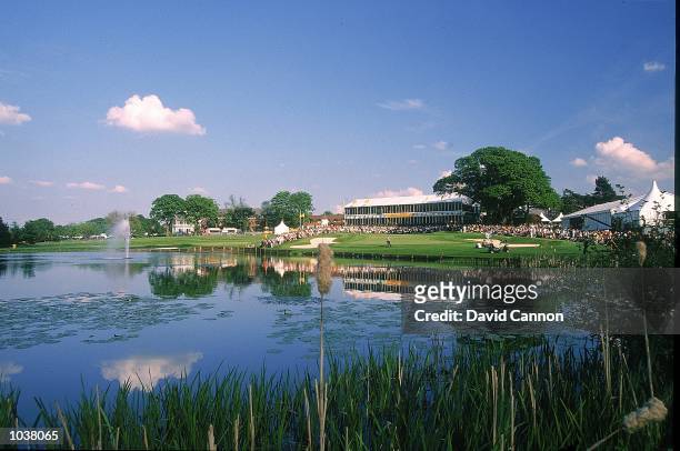 General view of 18th Green during the Benson & Hedges International Open played on the Brabazon Course at the Belfry Golf Club, in Birmingham,...