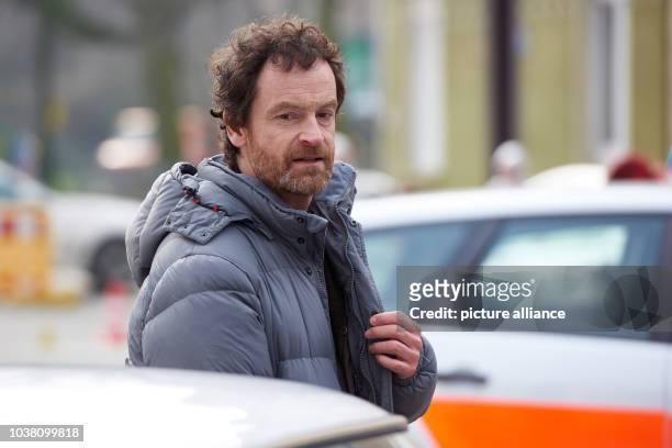 Actor Joerg Hartmann as commissar Faber pictured on set during a break in filming for the Tatort episode "Zahltag", in Dortmund, Germany, 1 March...