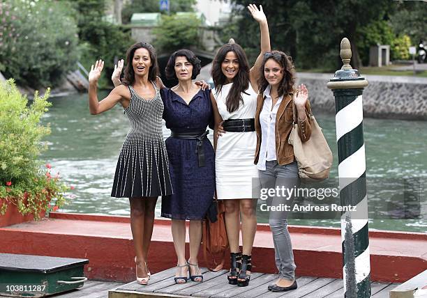 Journalist Rula Jebreal, actress Hiam Abbass, actress Yasmine Al Masri and actress Ruba Blal attends the 67th Venice Film Festival on September 3,...