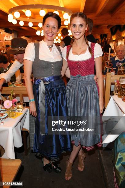 Alexandra von Frankenberg, dirndl fashion designer of Amsel Fashion and Lisa Tomaschewsky during the 'Fruehstueck bei Tiffany' at Schuetzenfestzelt...