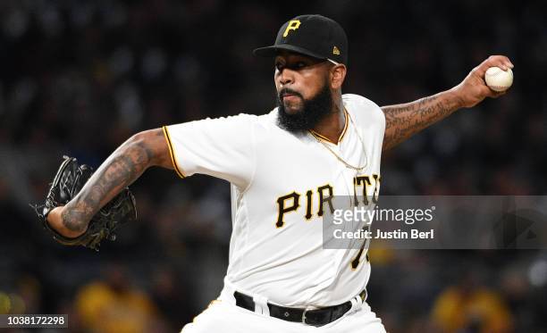Felipe Vazquez of the Pittsburgh Pirates delivers a pitch in the ninth inning during the game against the Milwaukee Brewers at PNC Park on September...