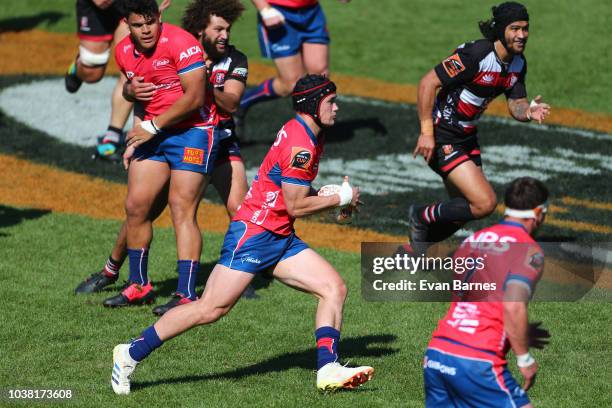 Will Jordan makes a break during the round six Mitre 10 Cup match between Tasman and Counties Manakau on September 23, 2018 in Nelson, New Zealand.