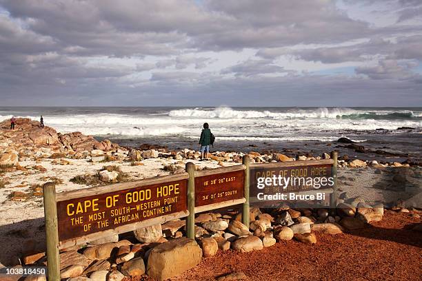 cape of good hope, with information sign. - cape peninsula stock pictures, royalty-free photos & images