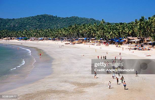 overview of palolem beach in south goa. - palolem beach stock pictures, royalty-free photos & images
