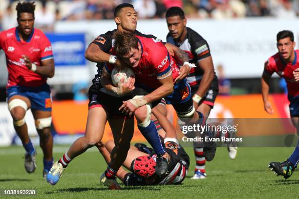 Ethan Blackadder during the round six Mitre 10 Cup match between Tasman and Counties Manakau on September 23, 2018 in Nelson, New Zealand.