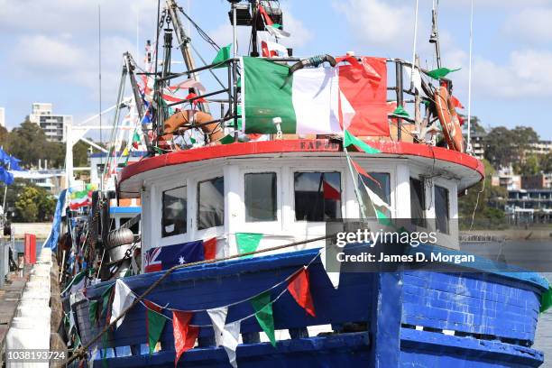 Fishing vessels during the blessing of the fleet celebrations at Sydney Fish Market on September 23, 2018 in Sydney, Australia. The blessing of the...