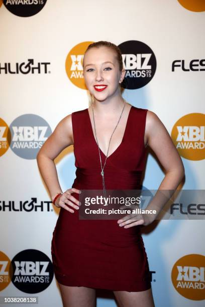 Adult film actress Samantha Rone arrives at the 2015 Xbiz Awards in Los Angeles, USA, on 15 January 2015. Photo: Hubert Boesl | usage worldwide