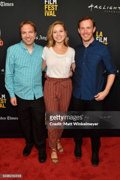 Nick Andert , Caroline Clark, and Daniel J. Clark attends the 2018 LA Film Festival screening of "Behind The Curve" at ArcLight Hollywood on...