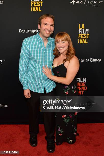 Nick Andert and Mary Priest attend the 2018 LA Film Festival screening of "Behind The Curve" at ArcLight Hollywood on September 22, 2018 in...