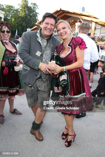 Francis Fulton Smith and his girlfriend Claudia Maria Hillmeier during the Oktoberfest 2018 opening at Theresienwiese on September 22, 2018 in...