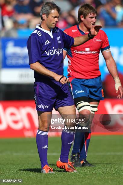 Match Referee Tim Griffiths during the round six Mitre 10 Cup match between Tasman and Counties Manakau on September 23, 2018 in Nelson, New Zealand.