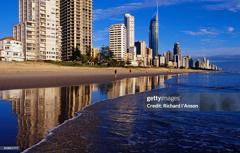 Hi-rise apartment buildings and Surfers Paradise beach.