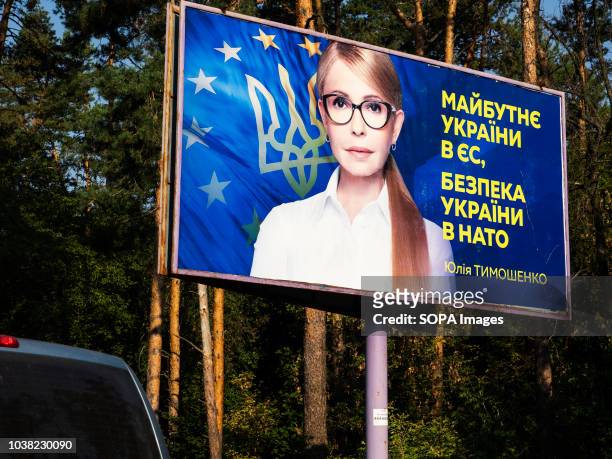 Yulia Tymoshenko presents New Economic Course for Ukraine on a billboard of her Party.