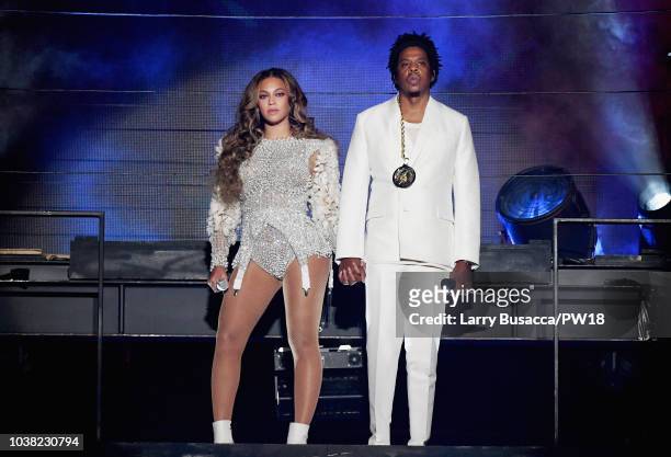 Beyonce and JAY-Z perform onstage during the 'On The Run II' Tour at Rose Bowl on September 22, 2018 in Pasadena, California.