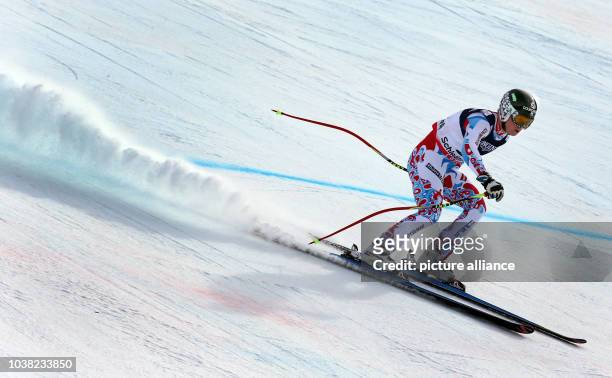 Alexis Pinturault of France in action during the men's super combined-downhill at the Alpine Skiing World Championships in Schladming, Austria, 11...