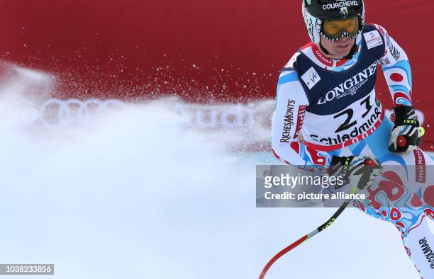 Alexis Pinturault of France reacts during the men's super combined-downhill at the Alpine Skiing World Championships in Schladming, Austria, 11...